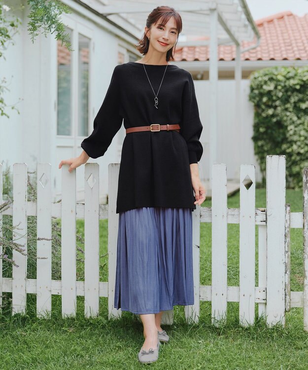 Tiaclasse 【安田美沙子さん着用・洗える】ヴィンテージサテンプリーツスカート ブルー