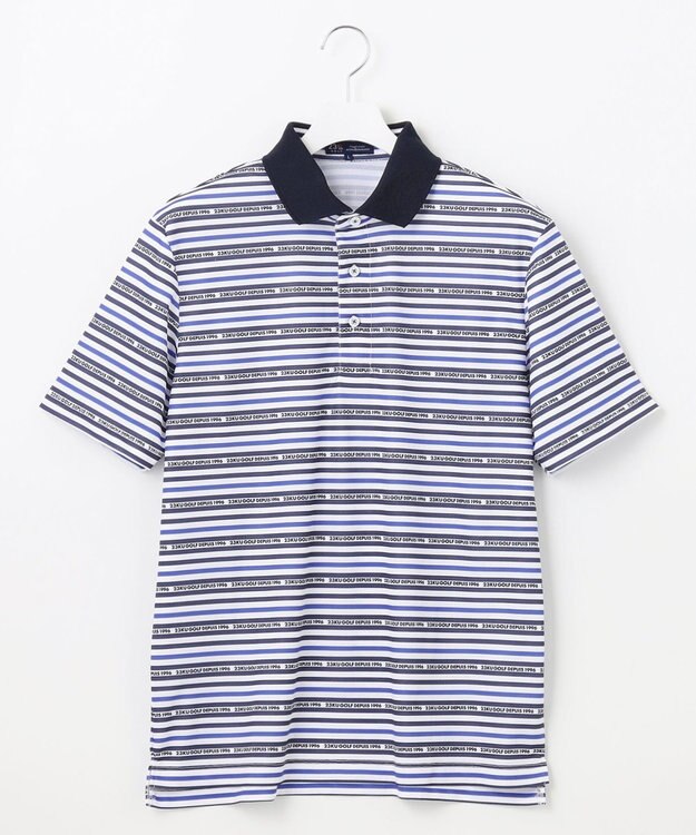 23区GOLF 【MEN】【吸水速乾・UVケア】ボーダーロゴ 半袖シャツ ネイビー系1