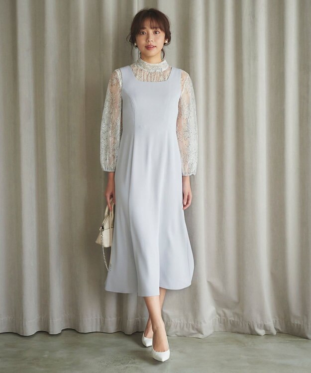 Feroux 【2WAY・セットアイテム】レースブラウス×ジャンパースカートセット スカイブルー系