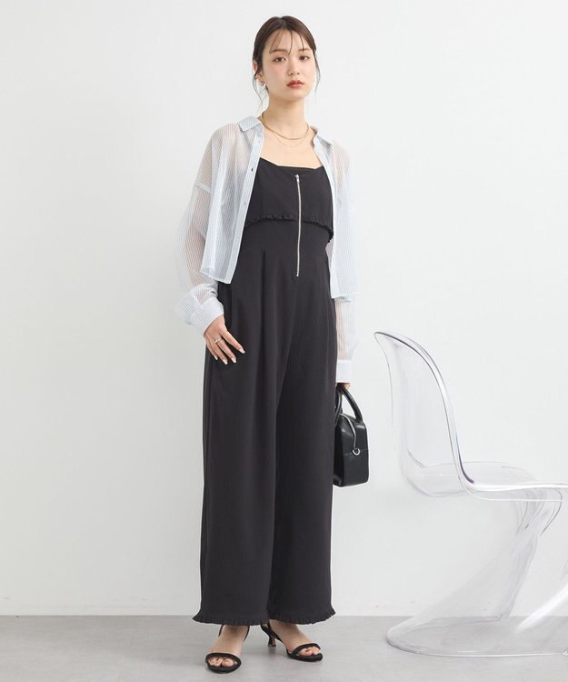 earth music&ecology ミニフリルフロントジップロンパース Black