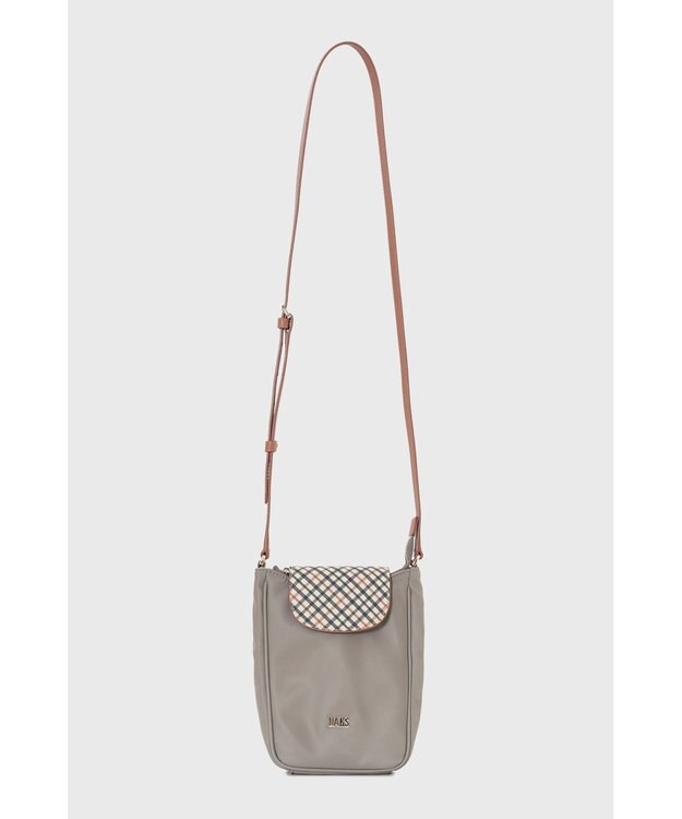 DAKS ナイロン×牛革 ハウスチェック 縦型ショルダーバッグ グレー