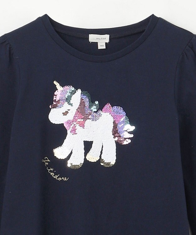 ANY KIDS ミラクルスパンコール長袖Tシャツ ネイビー（ユニコーン）