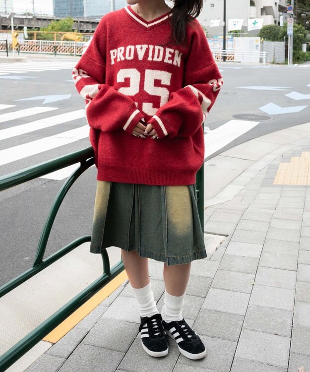 WEGO ナンバリングラインフラッフィーニット レッド