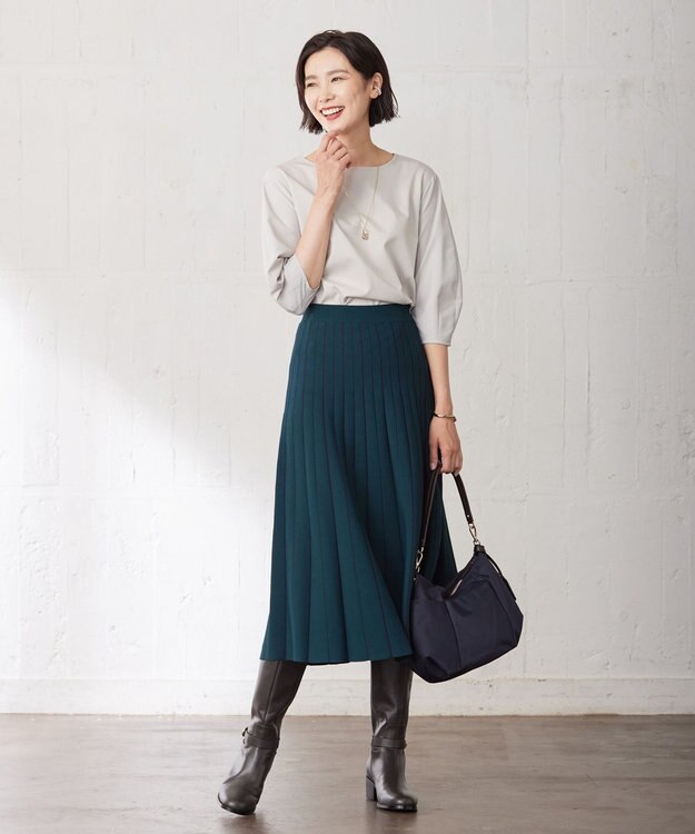 J.PRESS LADIES L 【洗える】レーヨンエリートストレッチ ニット スカート ダークグリーン系