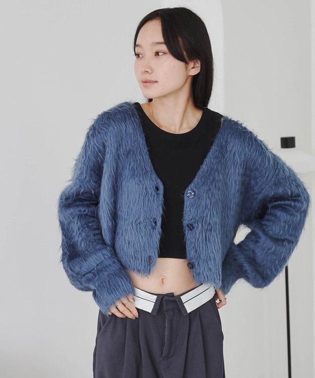 WEGO ファータッチニットショートカーデ ブルー