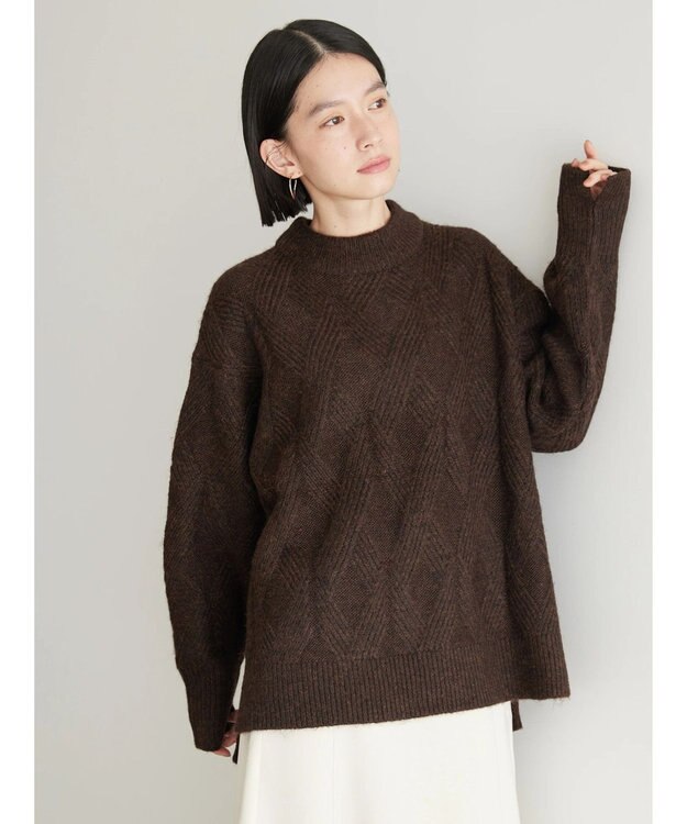 AMERICAN HOLIC Ｍｉｘヤーンモックネックケーブルニットプルオーバー Brown