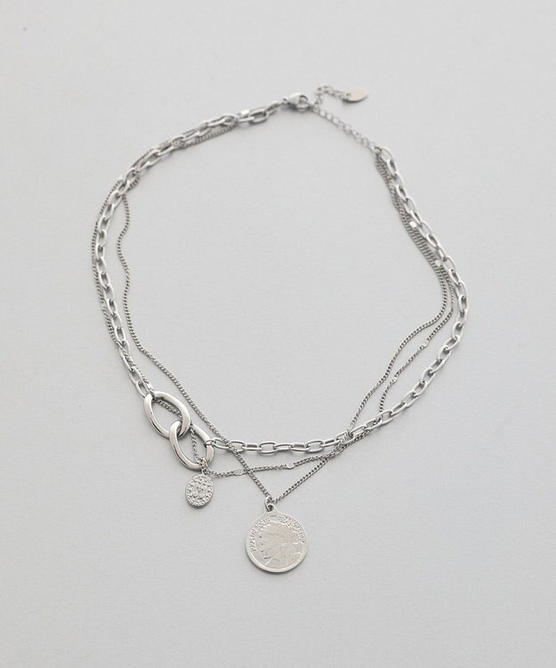 earth music&ecology 【ステンレス】コインモチーフ３連ネックレス Silver