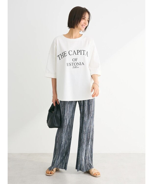 Green Parks セルフカットプリーツワイドパンツ Stripe Black