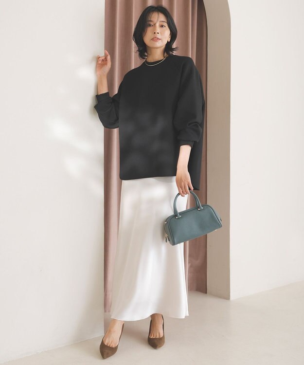 UNFILO L 【野呂佳代さん着用】BEAUTY FORM JERSEY バックZIPプルオーバー ブラック