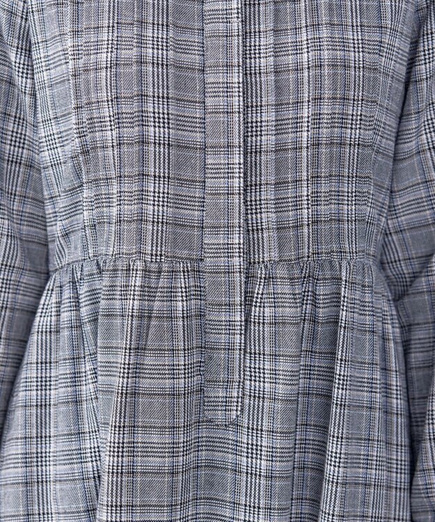 Tiaclasse 【洗える】バンドカラーチェック柄シャツワンピース グレー