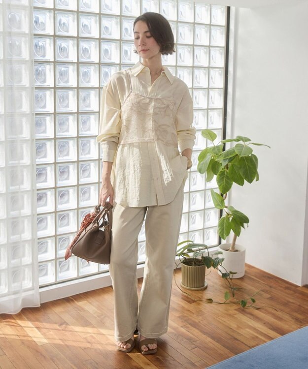 WEGO 【ANGIE VINTAGE/SMLサイズ展開】ワイドストレートデニムパンツ ライトベージュ