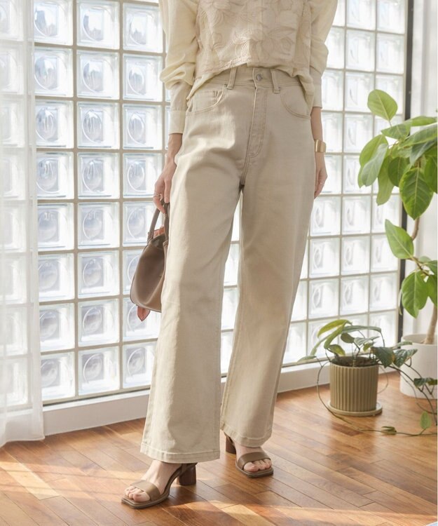 WEGO 【ANGIE VINTAGE/SMLサイズ展開】ワイドストレートデニムパンツ ライトベージュ