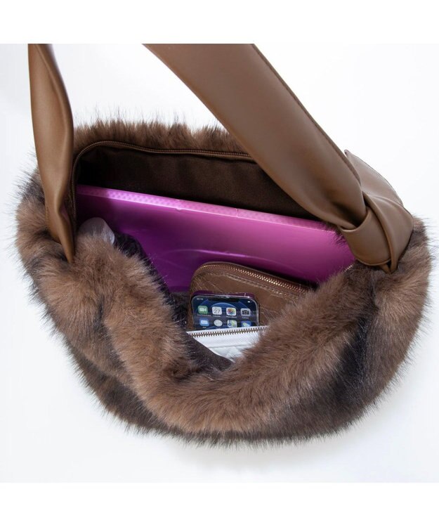 UNBILLION カシュカシュ cachecache / リボンワンハンドルエコファービッグバッグ チョコ