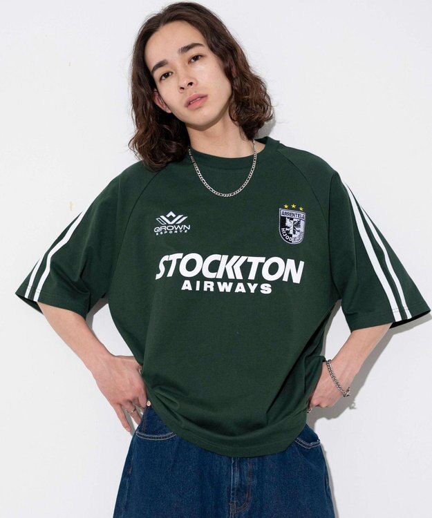 WEGO 【ユニセックス着用ITEM/手洗い可/MLサイズ】ラインゲームロゴT グリーン