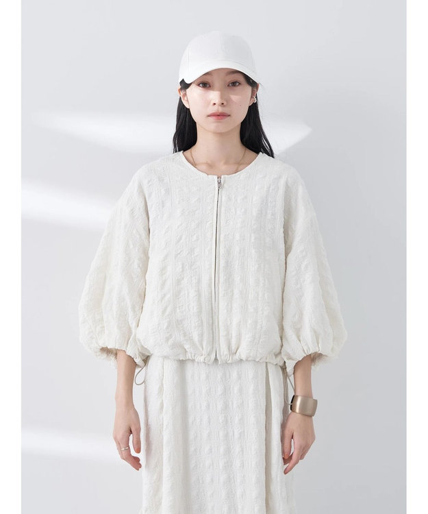 earth music&ecology シャーリングタックスリーブブルゾン Ivory