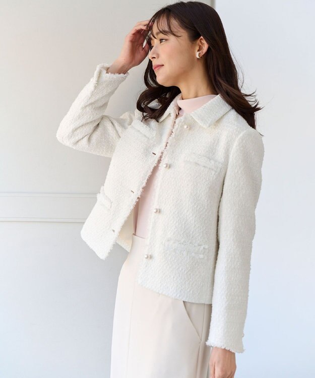 組曲 【KUMIKYOKU NAVY】ファンシーツイード 2WAYジャケット パールホワイト系