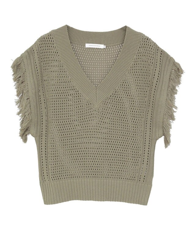 AMERICAN HOLIC 袖フリンジショート丈プルオーバー Olive