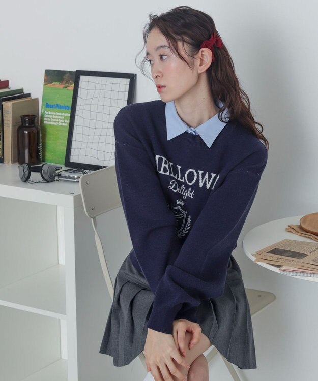 WEGO シャツドッキングジャガードニット ネイビー