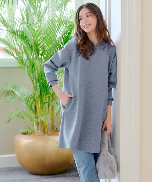 Tiaclasse 【洗える】ソフトボンディングパーカーチュニック グレー