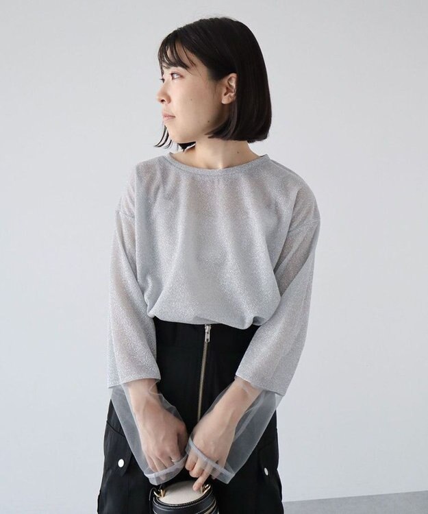 Green Parks 袖チュールドッキングラメプルオーバー Gray