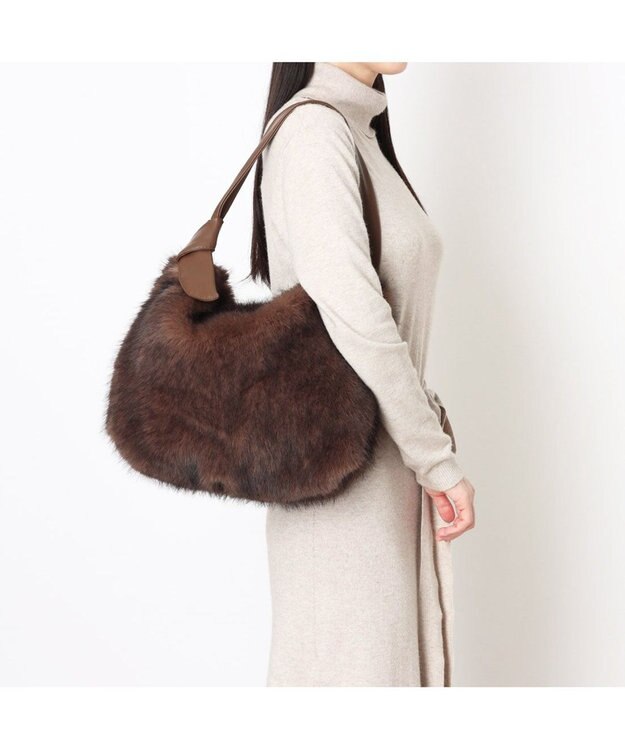 UNBILLION カシュカシュ cachecache / リボンワンハンドルエコファービッグバッグ チョコ