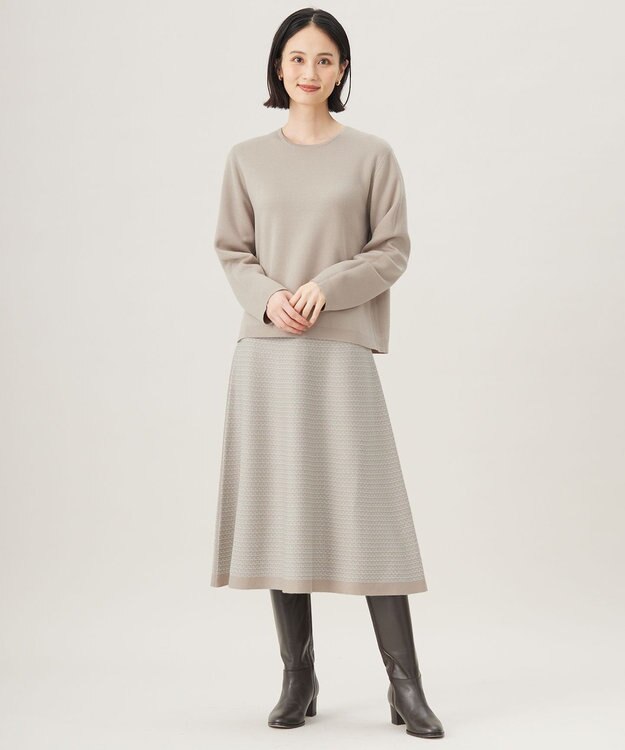 自由区 【WEB限定カラーあり・洗える】リバーシブルニット セットアップ(プルオーバー×フレアスカート) グレージュ×アクア