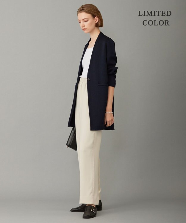 ICB 【洗える】シンセティックヤーンスムース ロングニットジャケット ネイビー系［WEB限定］