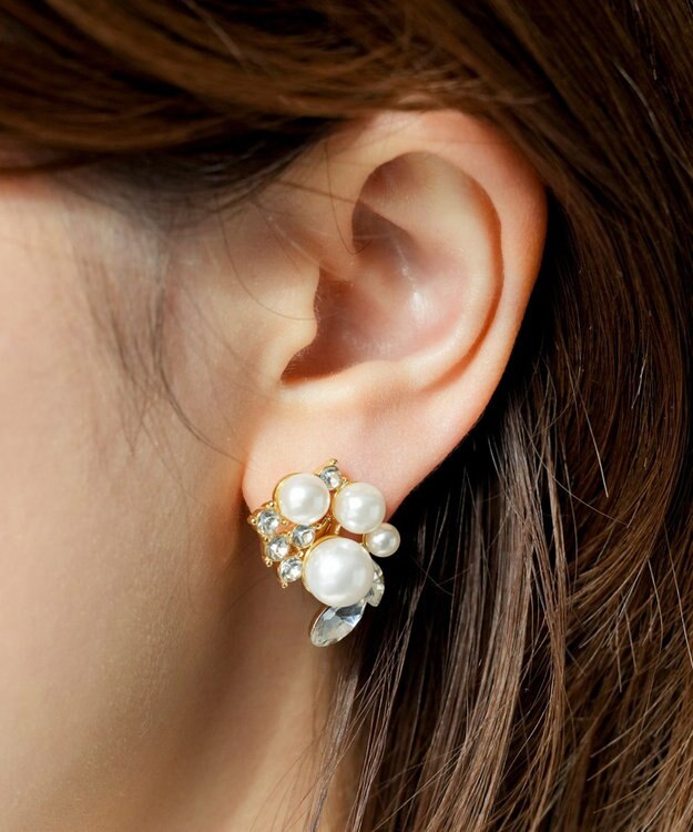 ANY SIS パール調ジュエル イヤリング ライトゴールド