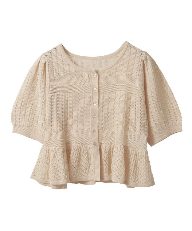 earth music&ecology ＳＥＴ２点レース編みペプラムカーデ＋スカート Light Beige