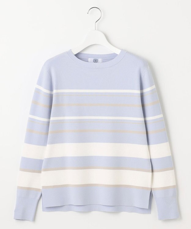J.PRESS LADIES S 【洗える】Rayon Stretch Border ニット サックスブルー×オフ系