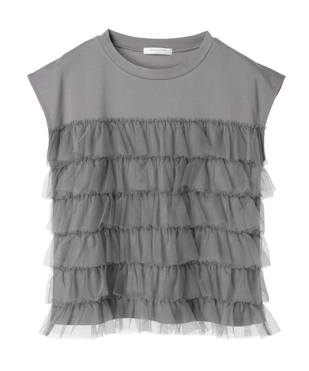 Green Parks フレンチスリーブチュールティアードプルオーバー Gray