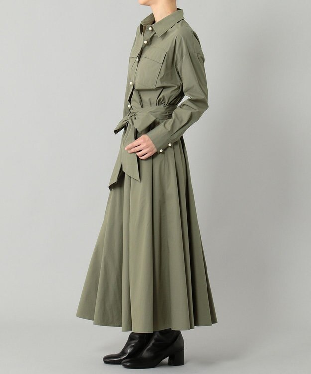 GRACE CONTINENTAL リボン付フレアシャツワンピース カーキ