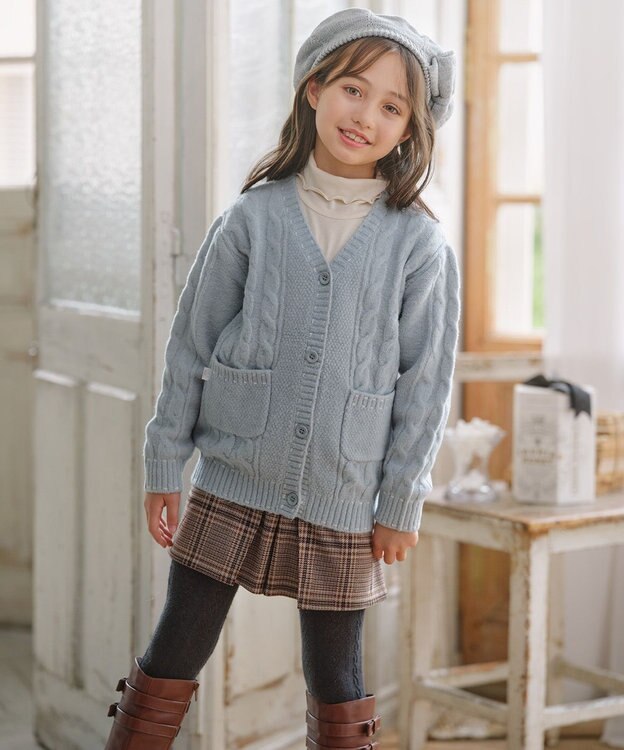 組曲 KIDS 【S-Lサイズ】 ケーブルニットカーディガン サックスブルー