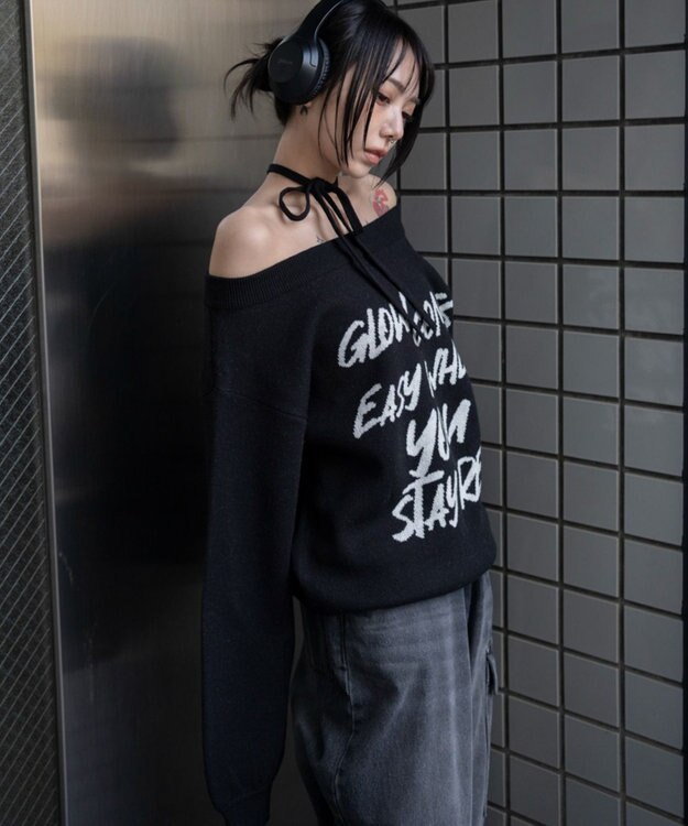 WEGO 2WAYショルダーリボンニット ブラック