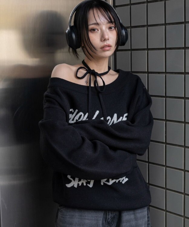 WEGO 2WAYショルダーリボンニット ブラック