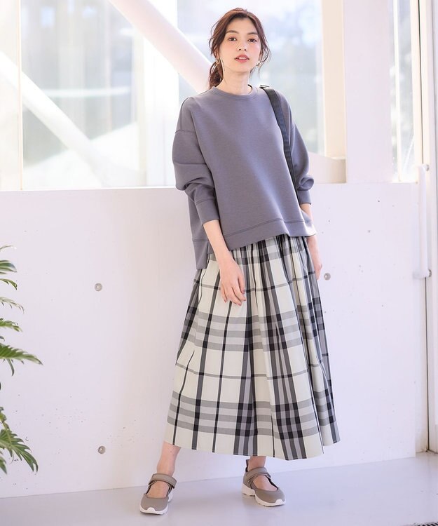 ANY 【ウエストゴム】タックギャザースカート ブラックチェック