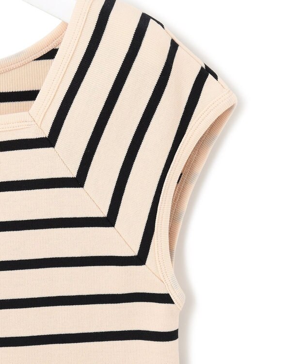 23区 【SLOW/一部店舗限定】ミドルフライスジャージー キャップスリーブカットソー アイボリーxブラックボーダー