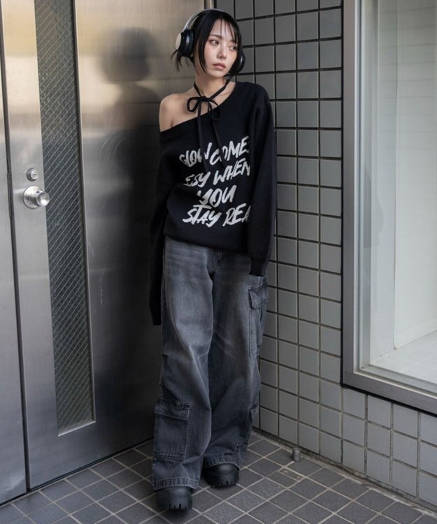 WEGO 2WAYショルダーリボンニット ブラック