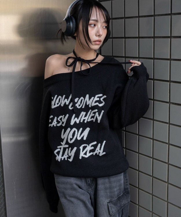 WEGO 2WAYショルダーリボンニット ブラック