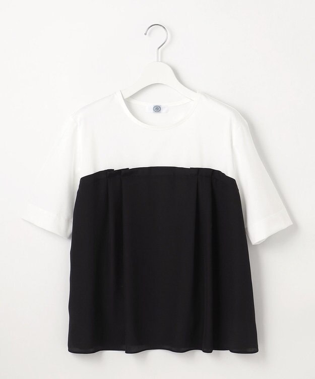 J.PRESS LADIES 【洗える】ドッキングジャージー ビスチェライク プルオーバー オフ×ブラック系