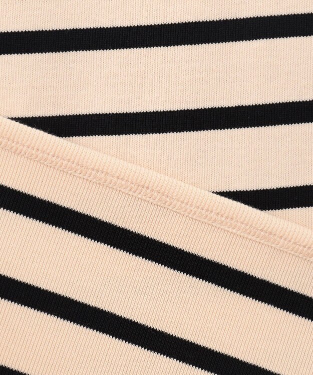 23区 【SLOW/一部店舗限定】ミドルフライスジャージー キャップスリーブカットソー アイボリーxブラックボーダー