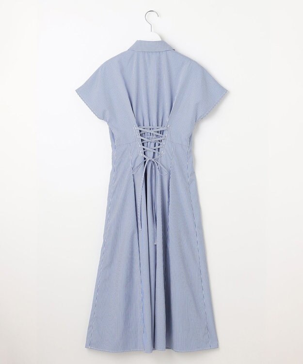 Feroux 【洗える】パールボタンストライプ シャツワンピース ネイビー系1