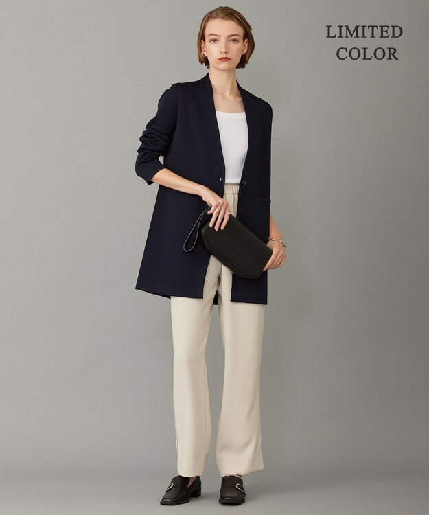 ICB 【洗える】シンセティックヤーンスムース ロングニットジャケット ネイビー系［WEB限定］