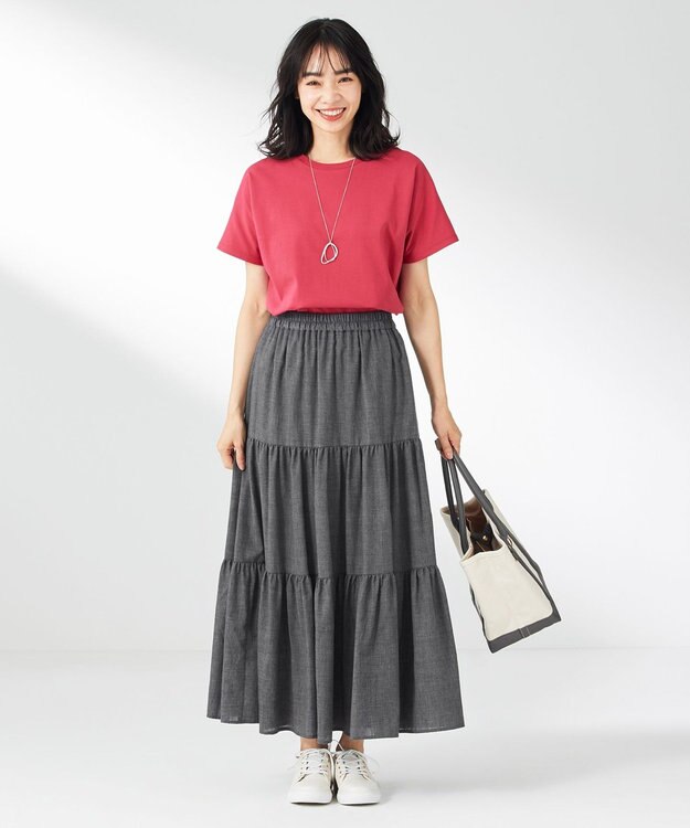 ANY 【ウエストゴム】シャンブレーライクティアード スカート グレー系