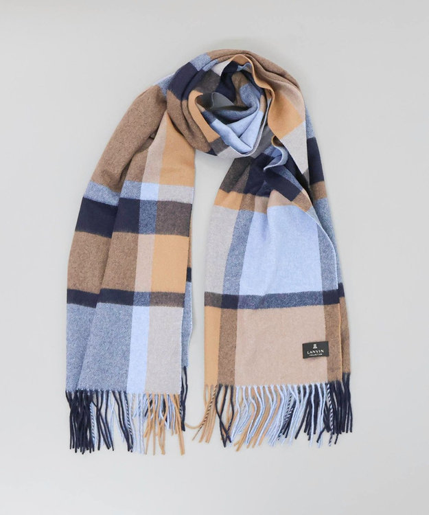 AURORA LANVIN COLLECTION ランバン コレクション カシミヤ  チェックストール ブルー