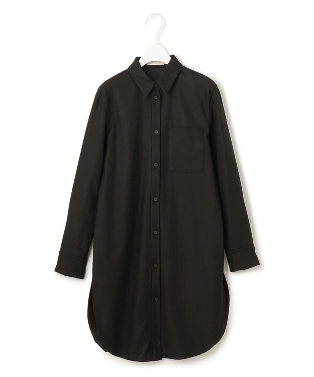 ICB L 【洗える】 ウールミルドサキソニー ロングシャツ ブラック系