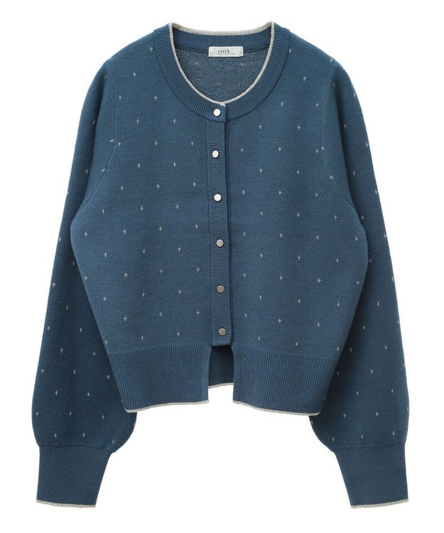 earth music&ecology ラメジャカードカーディガン Blue Green