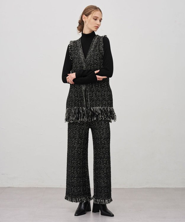 uncrave ツイードニット ジレ ブラック×オフ