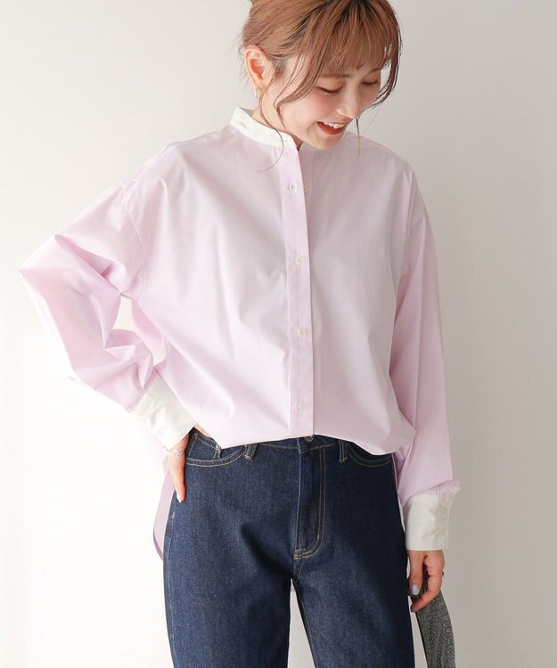 AMERICAN HOLIC イージーケアバンドカラーロングシャツ Pink