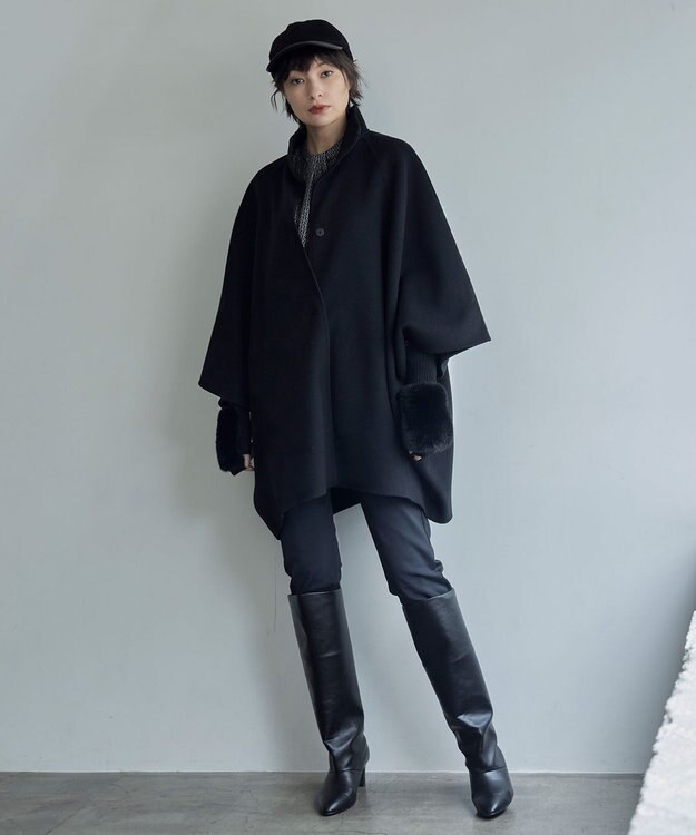 ICB コンフォータブルウールキャップ ブラック×レザー系